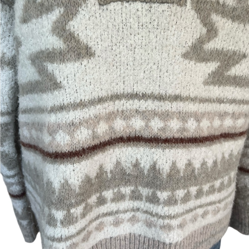 Knox Rose Aztec fair isle button pullover sweater taupe white black S - Picture 9 of 11